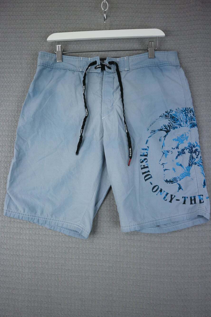Diesel "Only The Brave" Light Blue Board Shorts Men's Size 34 Drawstring Swim Tr